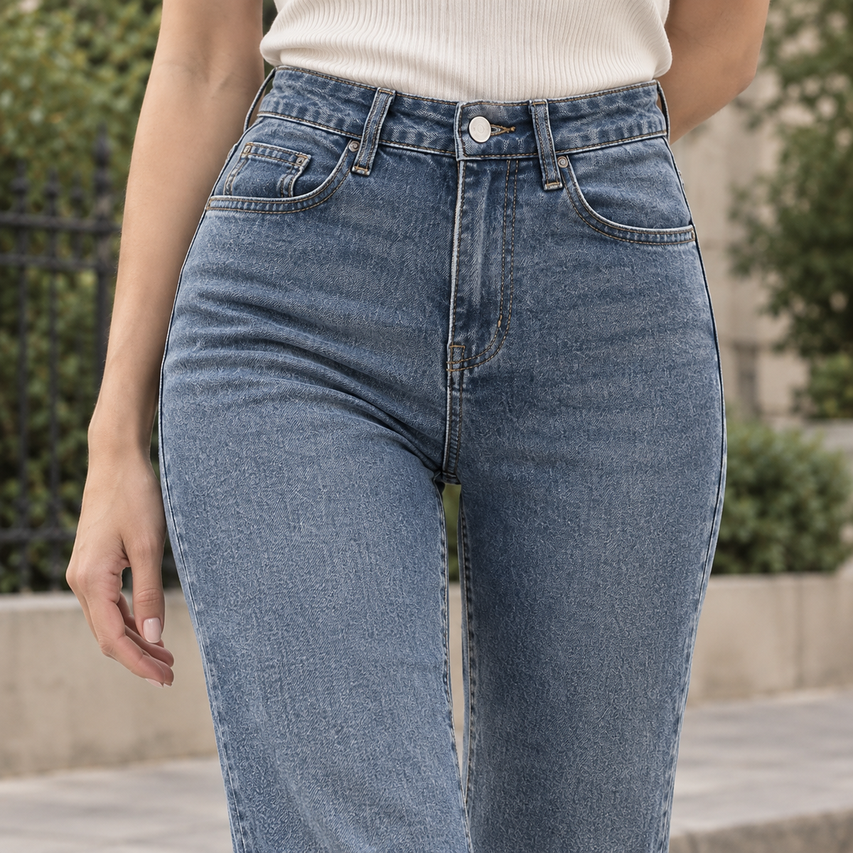 Women’s High-Rise Stretch Flared Jeans with Raw Hems