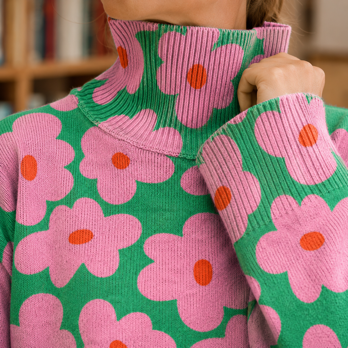Women’s Floral High-Neck Knit Jumper