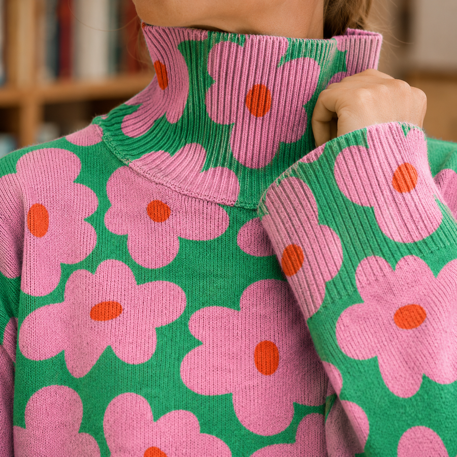 Women’s Floral High-Neck Knit Jumper