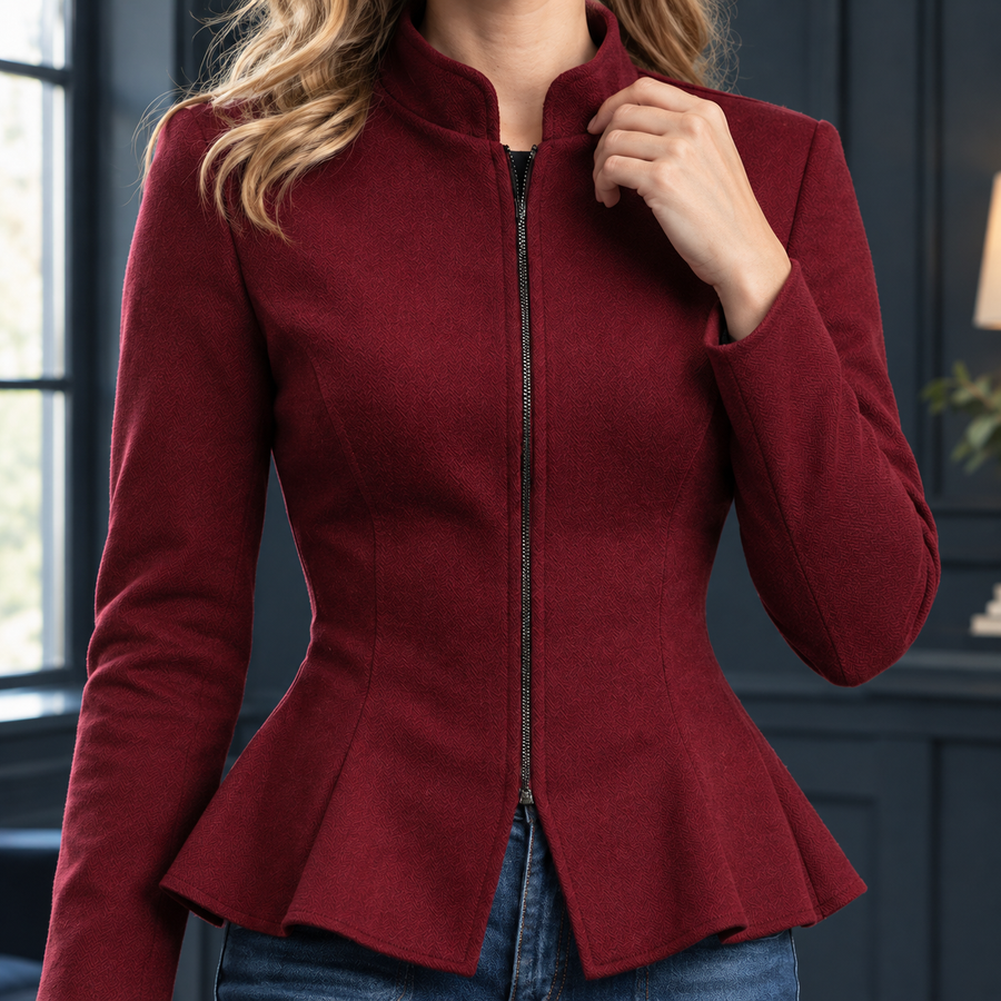 Women’s Stand-Collar Zip-Front Peplum Jacket