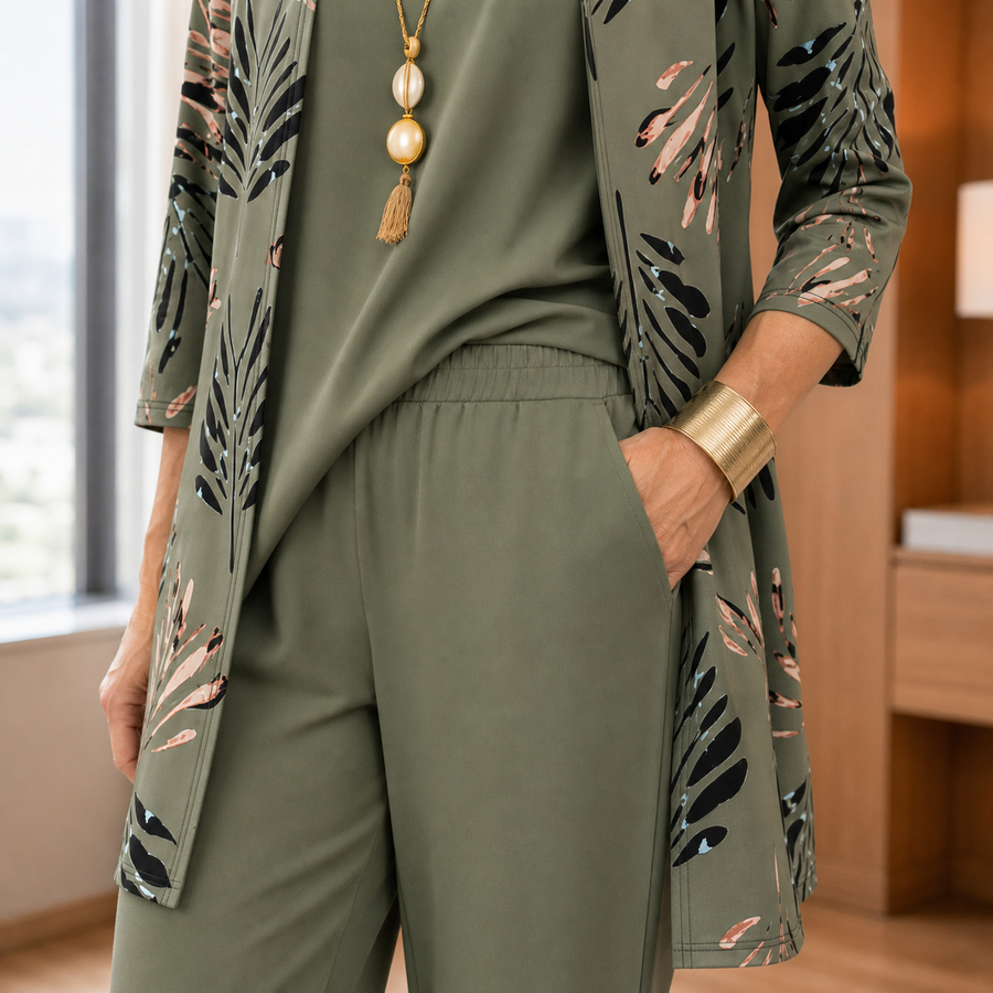 Women’s Three-Piece Longline Cardigan and Trouser Set