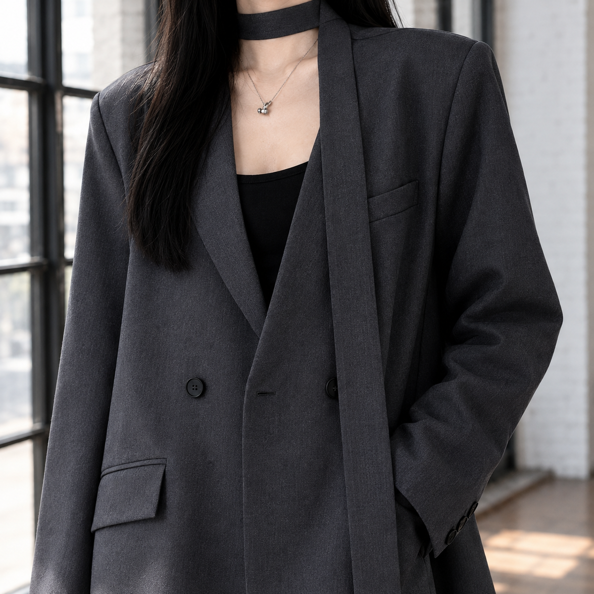 Women’s Longline Scarf-Collar Relaxed Blazer