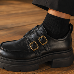 Women’s Leather Double-Monk Platform Shoes