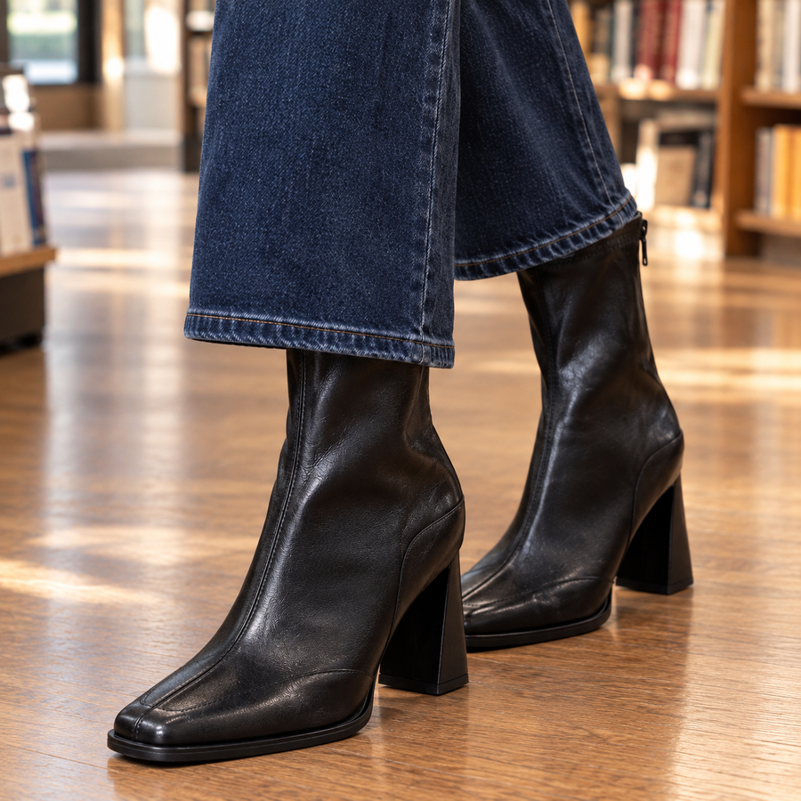 Women’s Square-Toe Flared-Heel Zip Ankle Boots