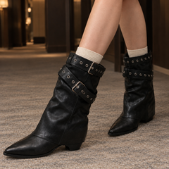 Women’s Eyelet-Harness Mid-Calf Western Boots