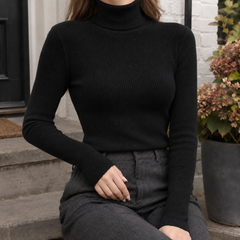 Women's Adeline-Jade Ribbed Turtleneck Jumper - Black