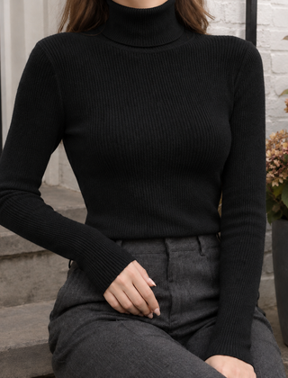 Women's Adeline-Jade Ribbed Turtleneck Jumper - Black