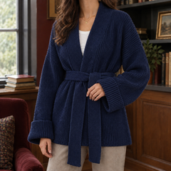 Michelle-Jade Belted Women's Cardigan - Navy Blue
