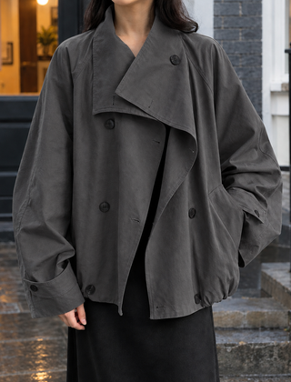 Women’s Cotton-Blend Double-Breasted Cocoon Jacket in Grey