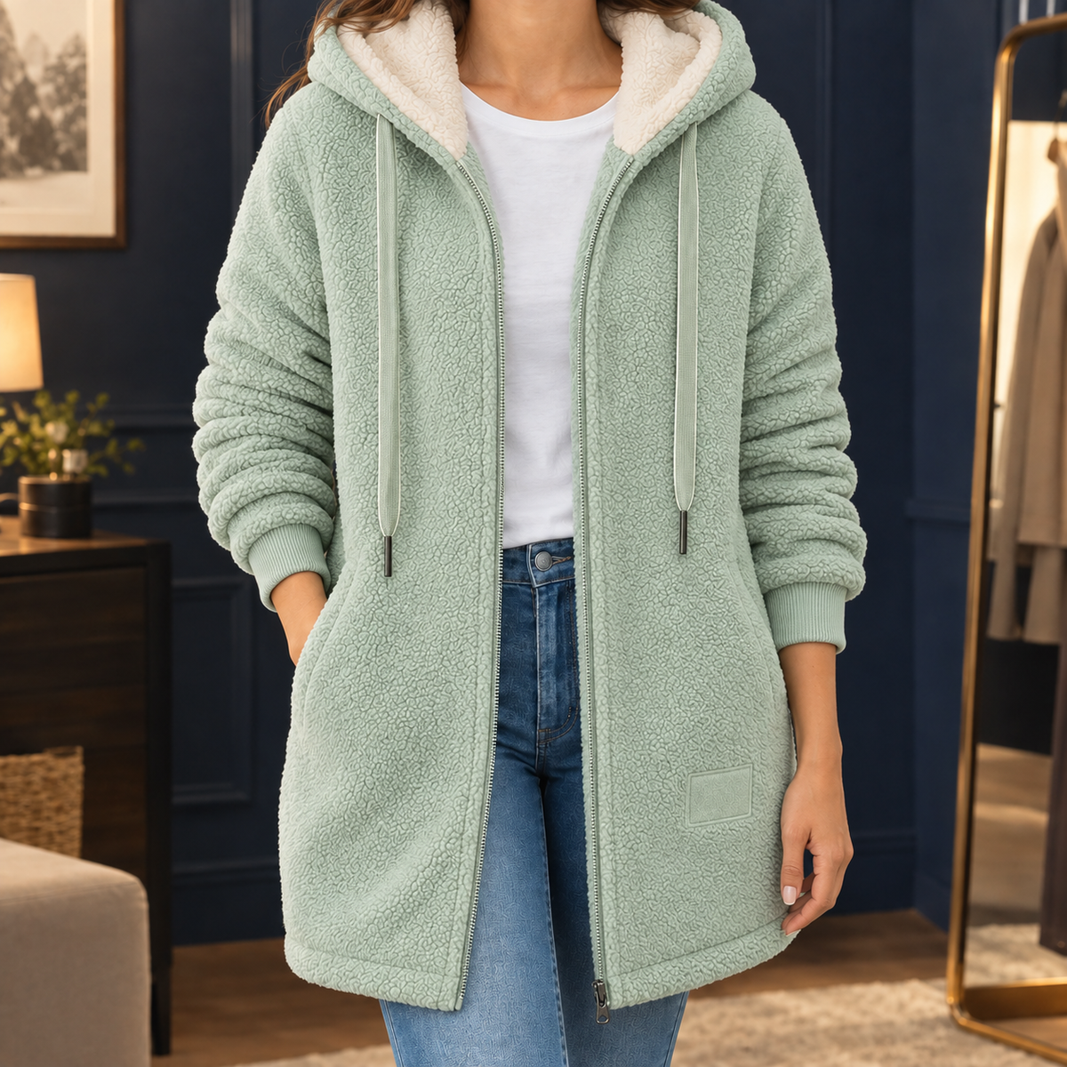 Fleur-Faye Hooded Fleece Women's Jacket - Green
