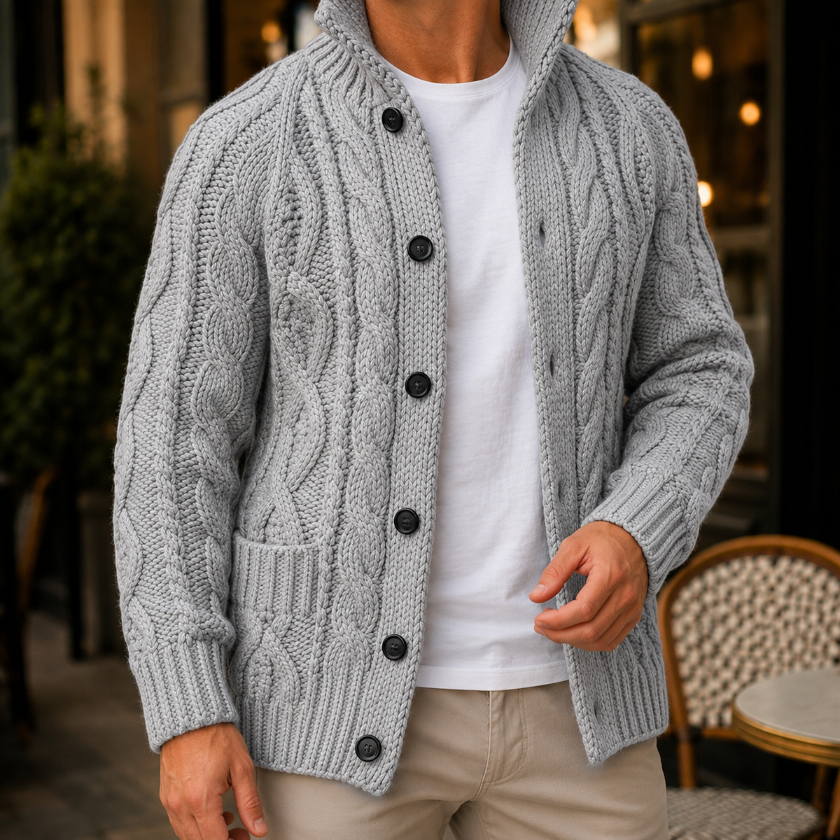Caius Cable Knit Men's Sweater - Grey