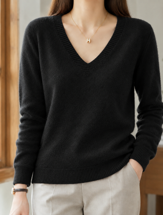 Evadne V Neck Women's Sweater - Black
