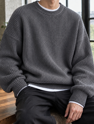 Knox Ribbed Men's Sweater - Dark Grey