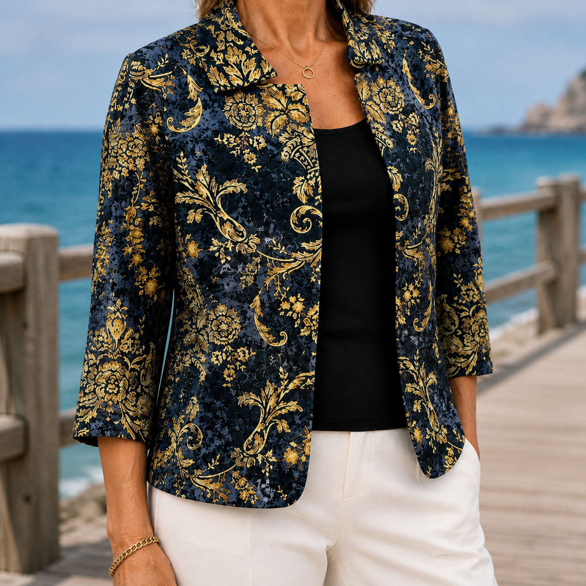 Women’s Baroque-Pattern Open-Front Jacket