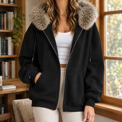 Ardith Plush Trim Women's Hoodie - Black