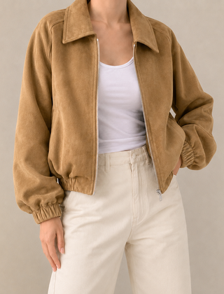 Thornbury Suede-Look Crop Women's Jacket - Camel