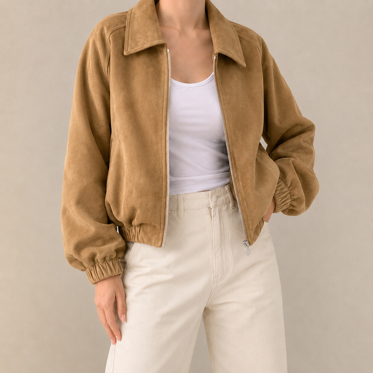Thornbury Suede-Look Crop Women's Jacket - Camel