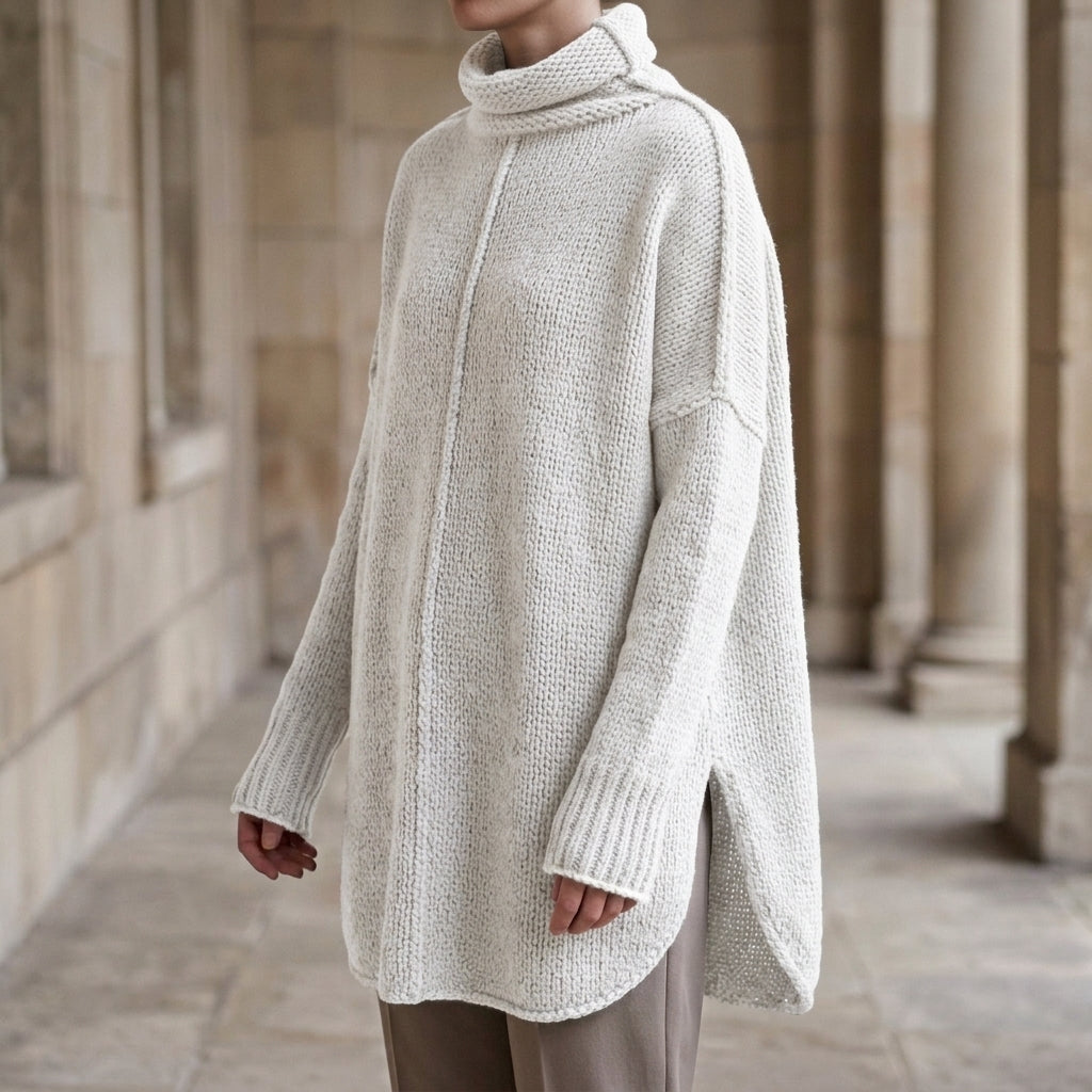 Women’s Cashmere-Blend Stacked-Collar Jumper in White
