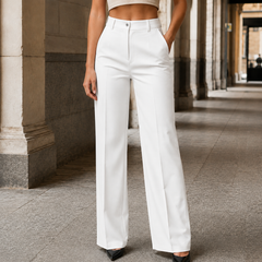 Women’s High-Waisted Full-Length Tailored Wide-Leg Trousers in White