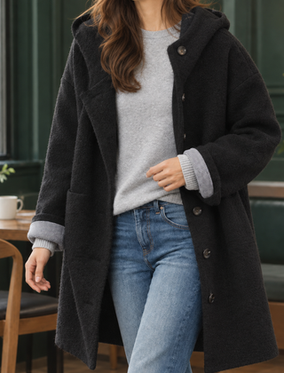 Antonia-Sage Hooded Women's Coat - Black