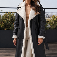 Soledad-Louise Contrast Trim Women's Coat - Black