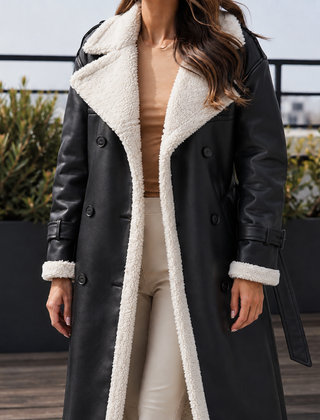Soledad-Louise Contrast Trim Women's Coat - Black