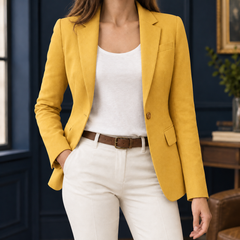 Women’s Single-Button Hip-Length Tailored Blazer in Yellow