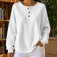 Women’s Waffle-Knit Henley Jumper in White