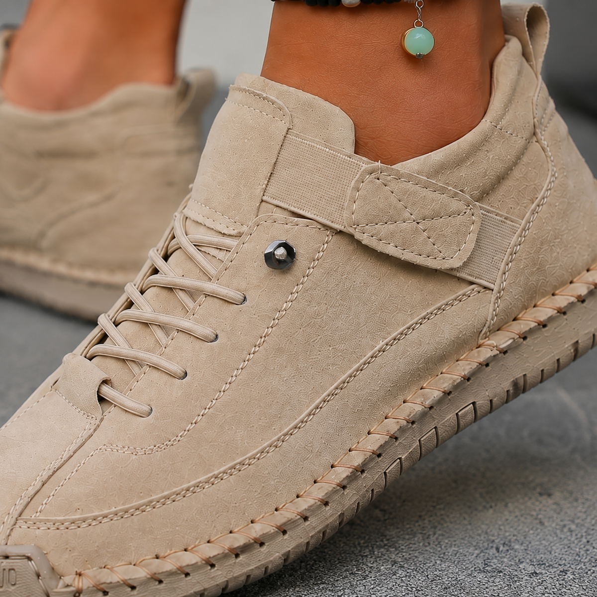 Women’s Strap-Fastening Elastic-Lace Casual Trainers