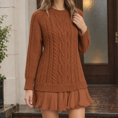 Leah-Eve Cable Knit Women's Sweater - Caramel Brown