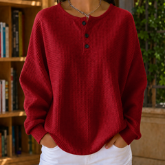 Women’s Waffle-Knit Henley Jumper in Red
