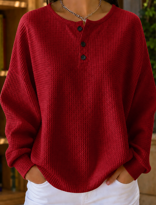 Women’s Waffle-Knit Henley Jumper in Red