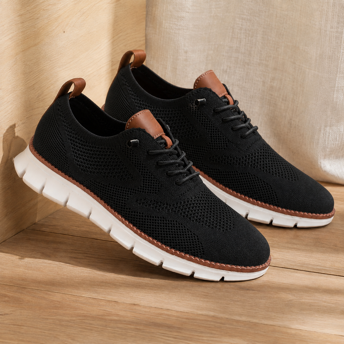 Women’s Knit Elastic-Lace Everyday Trainers in Black