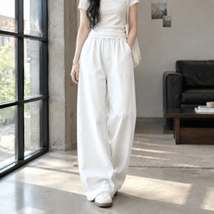 Women’s Elastic-Waist Full-Length Wide-Leg Denim Jeans in White