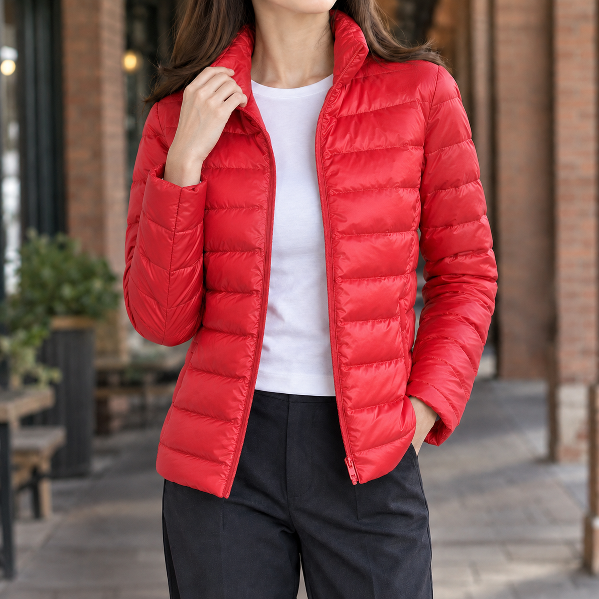 Sibylla Soft Knit Women's Puffer Jacket - Red