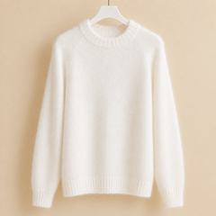 Women’s Brushed Raglan Crew-Neck Jumper in White