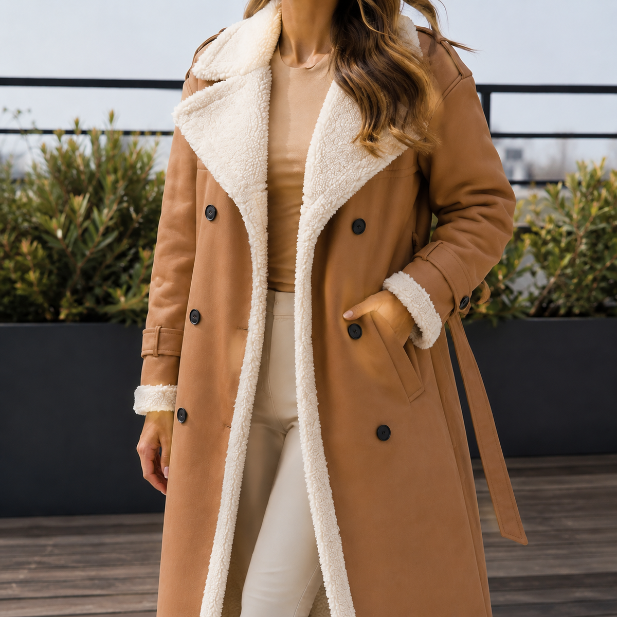 Soledad-Louise Contrast Trim Women's Coat - Bronze