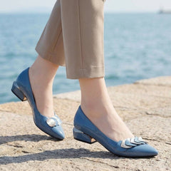 Women’s Layered-Vamp Pointed Low Block Heels in Blue