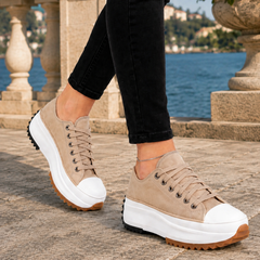 Women’s Toe-Cap Lace-Up Platform Trainers in Beige