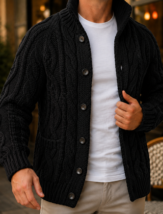 Caius Cable Knit Men's Sweater - Black
