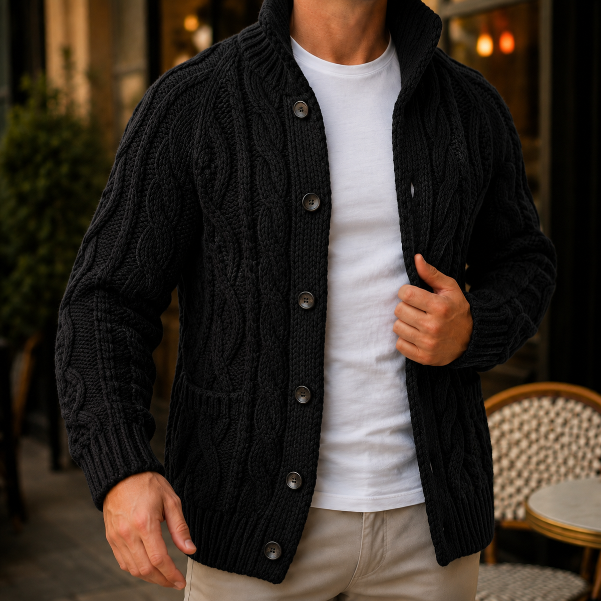 Caius Cable Knit Men's Sweater - Black