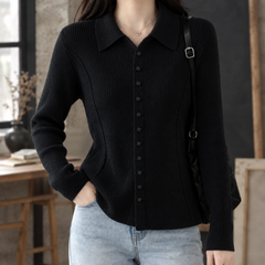 Fiona-Grace Ribbed Women's Cardigan - Black