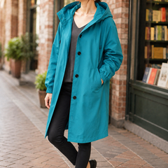 Zelda-Elise Hooded Women's Overcoat - Blue