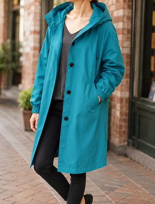 Zelda-Elise Hooded Women's Overcoat - Blue