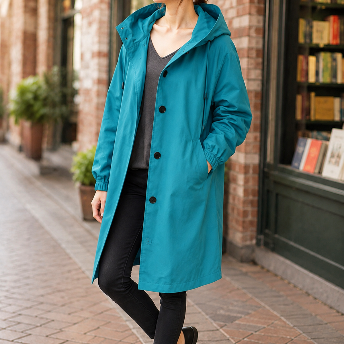 Zelda-Elise Hooded Women's Overcoat - Blue