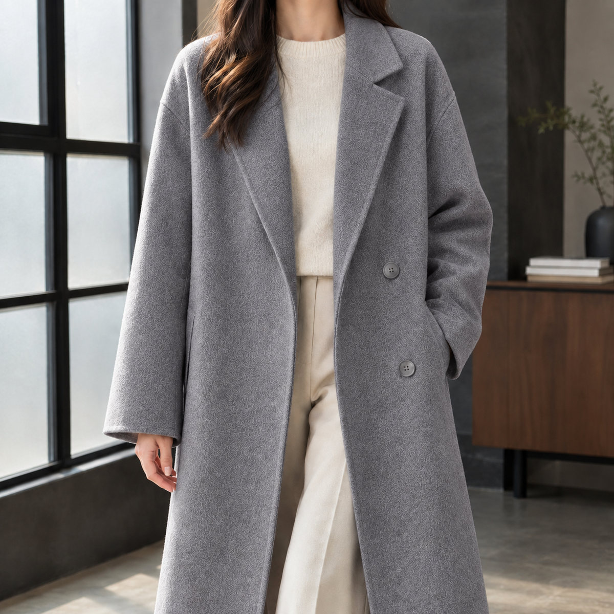 Delia-Grace Double Breasted Women's Coat - Grey