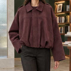 Jocasta-Skye Suede Bomber Women's Jacket - Burgundy