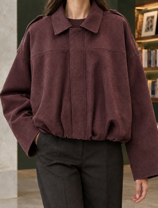 Jocasta-Skye Suede Bomber Women's Jacket - Burgundy