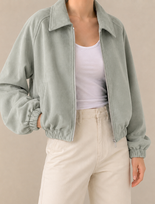 Thornbury Suede-Look Crop Women's Jacket - Sage