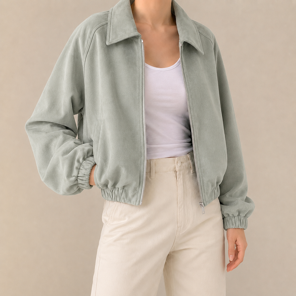 Thornbury Suede-Look Crop Women's Jacket - Sage